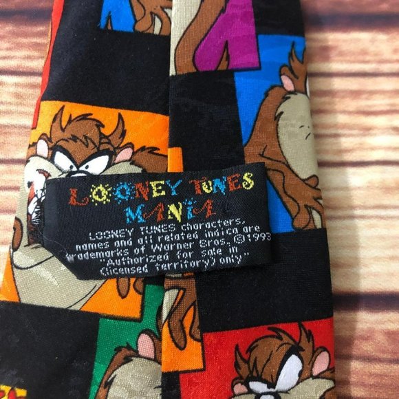 Vintage 90's Looney Tunes Mania Many Faces Expressions of Taz Tie Polyester - Picture 5 of 6